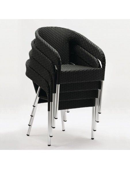 Fauteuils enveloppants bistro en rotin PE anthracite Bolero (lot de 4)