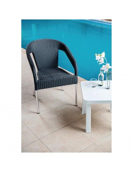Fauteuils enveloppants bistro en rotin PE anthracite Bolero (lot de 4)
