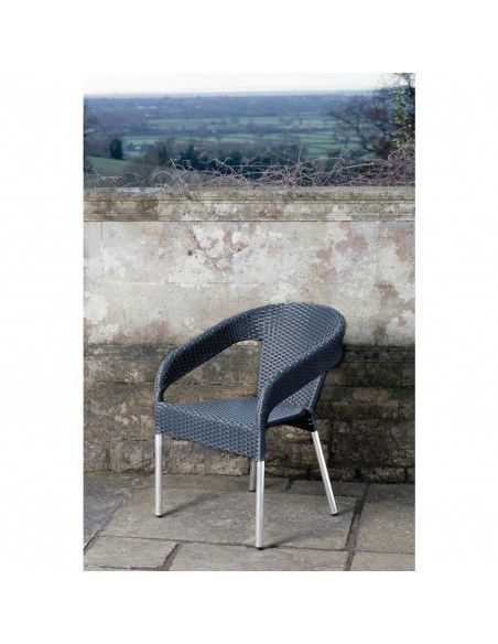 Fauteuils enveloppants bistro en rotin PE anthracite Bolero (lot de 4)