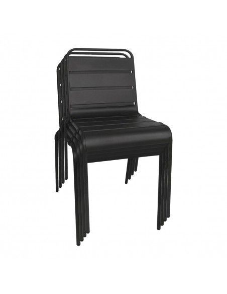 Chaise à lattes en acier Bolero noire lot de 4