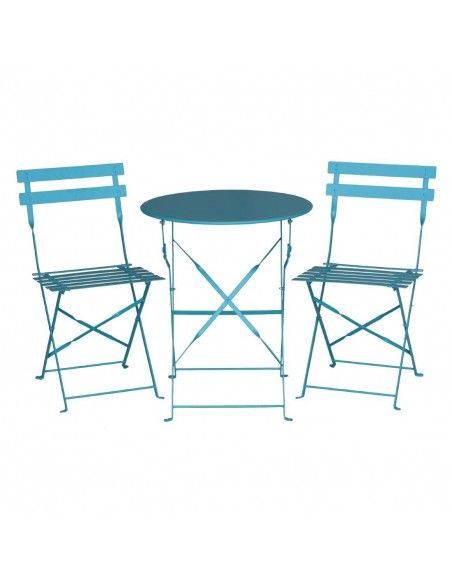 Chaises de terrasse pliantes en acier Bolero bleu turquoise (Lot de 2)