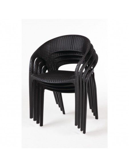 Fauteuils enveloppants en rotin PP Bolero noirs (lot de 4)