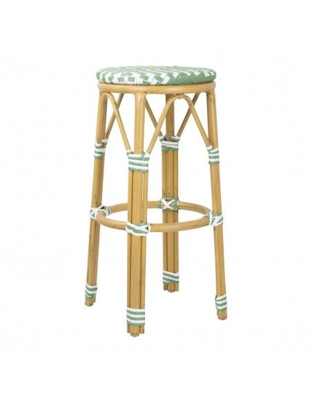 Tabourets de bar en rotin PE style parisien Bolero vert clair (lot de 2)