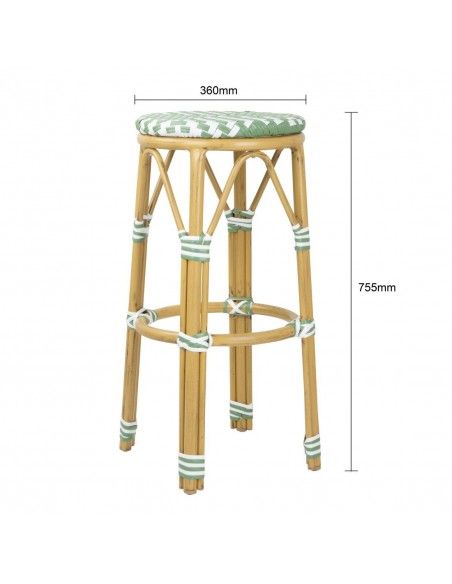 Tabourets de bar en rotin PE style parisien Bolero vert clair (lot de 2)