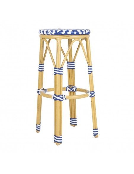 Tabourets de bar en rotin PE style parisien Bolero bleus (lot de 2)