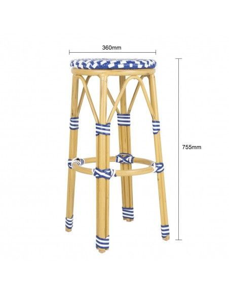 Tabourets de bar en rotin PE style parisien Bolero bleus (lot de 2)