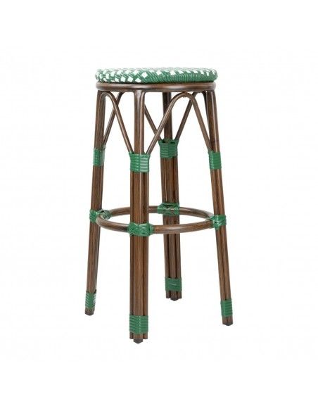 Tabourets de bar Parisian Style PE Rattan Bolero bois foncé verts (Lot de 2)