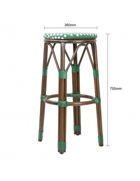 Tabourets de bar Parisian Style PE Rattan Bolero bois foncé verts (Lot de 2)