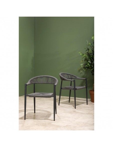 Fauteuils d'extérieur en rotin PE tressé Bolero Eden anthracite (lot de 4)