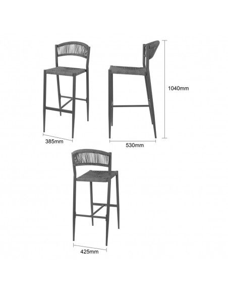 Tabourets de bar d'extérieur en rotin PE tressé Bolero Eden anthracite (lot de 2)