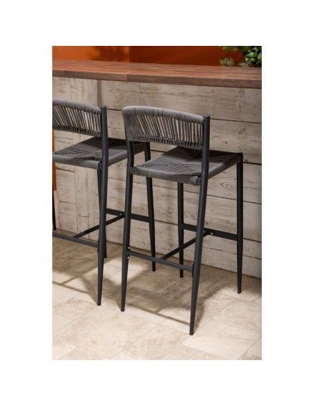 Tabourets de bar d'extérieur en rotin PE tressé Bolero Eden anthracite (lot de 2)