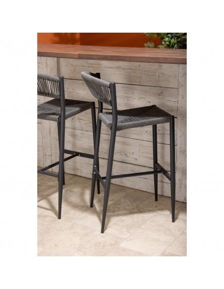 Tabourets de bar d'extérieur en rotin PE tressé Bolero Eden anthracite (lot de 2)