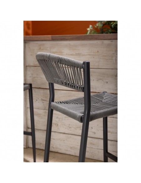 Tabourets de bar d'extérieur en rotin PE tressé Bolero Eden anthracite (lot de 2)