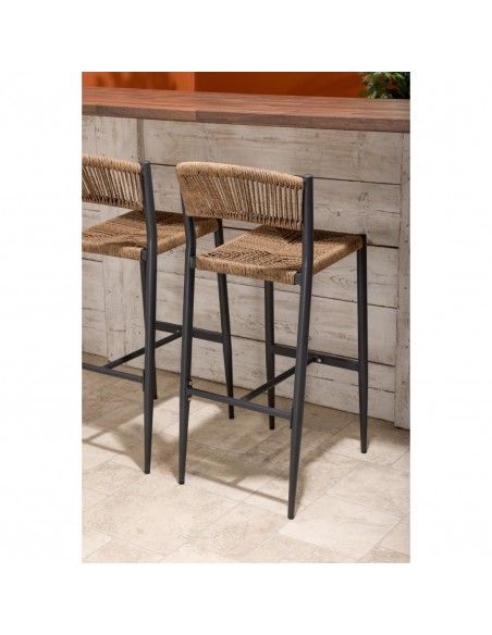 Tabourets de bar d'extérieur en rotin PE tressé Bolero Eden naturels (lot de 2)