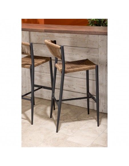 Tabourets de bar d'extérieur en rotin PE tressé Bolero Eden naturels (lot de 2)