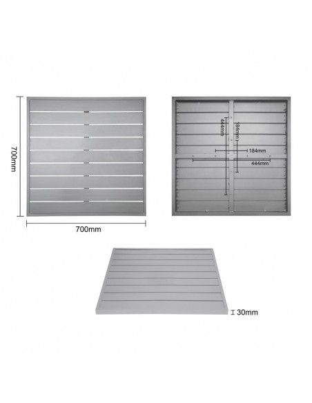 Plateau de table carré en aluminium Bolero gris clair 700 mm