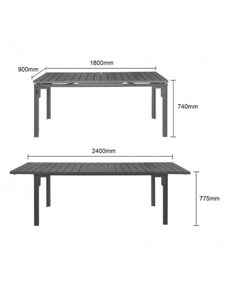 Table d'extérieur à lattes extensible Bolero Valletta grise 1800mm