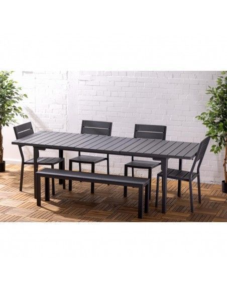 Table d'extérieur à lattes extensible Bolero Valletta grise 1800mm