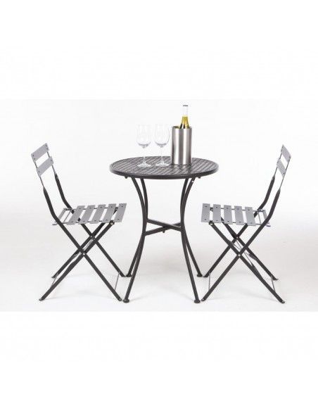 Ensemble table et 2 chaises pliantes d'extérieur en acier noir Bolero