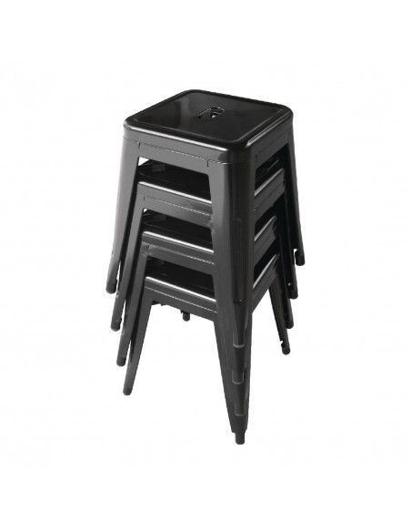 Tabourets bas en acier noirs Bolero Bistro (lot de 4)