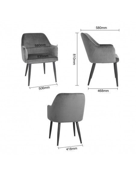 Chaises en velours Bolero Lia grises (lot de 2)