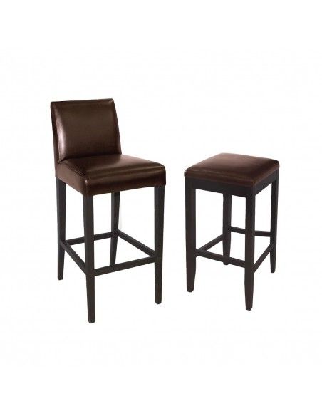 Tabouret de bar haut avec dossier en simili cuir Bolero marron foncé