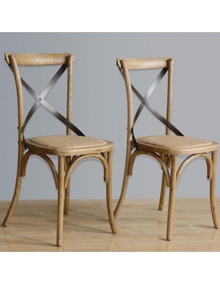 Chaises en bois patiné avec dossier croisé Bolero naturel (Lot de 2)