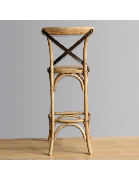 Tabouret de bar en bois avec dossier croisé Bolero métal