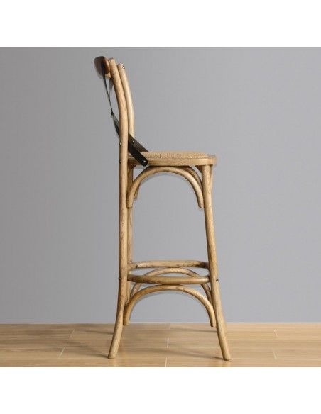 Tabouret de bar en bois avec dossier croisé Bolero métal