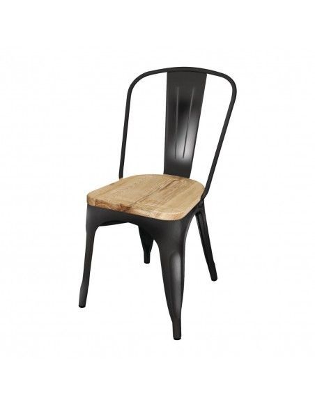 Chaise en acier noir avec assise en bois Bolero Bistro (lot de 4)