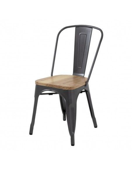 Chaises en acier avec assise en bois Bolero Bistro gris métallisé (lot de 4)
