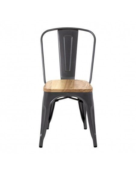 Chaises en acier avec assise en bois Bolero Bistro gris métallisé (lot de 4)