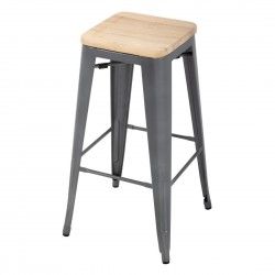 Tabourets hauts en acier gris avec assise en bois Bolero Bistro (lot de 4)