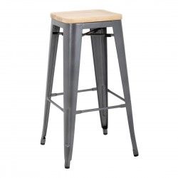 Tabourets hauts en acier gris avec assise en bois Bolero Bistro (lot de 4) 2