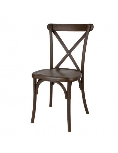 Chaises en résine à dossier croisé Bolero Manhattan effet bois foncé (lot de 4)