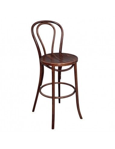 Tabouret haut bistro en bois courbé Fameg noyer
