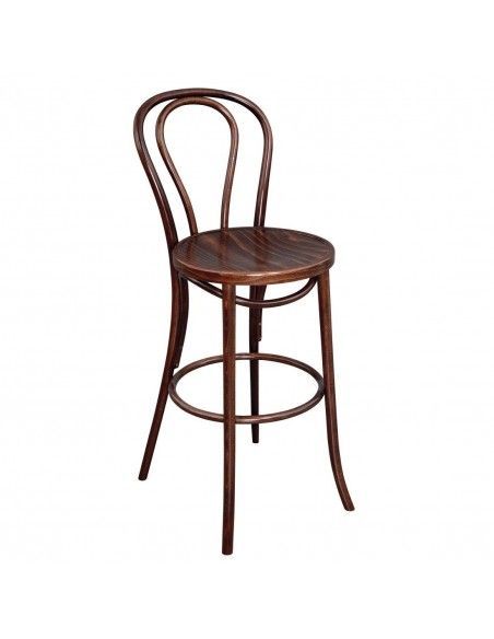 Tabouret haut bistro en bois courbé Fameg noyer