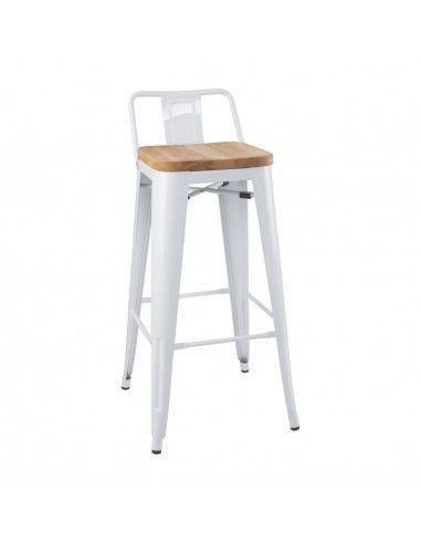 Tabourets bistro hauts avec dossier et assise en bois Bolero blancs (lot de 4)