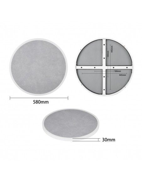 Plateau de table extérieur rond en verre trempé Bolero effet pierre gris clair bord blanc 580 mm