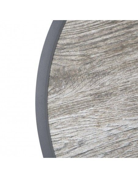Plateau de table extérieur rond en verre trempé Bolero effet grain de bois bord gris 580mm