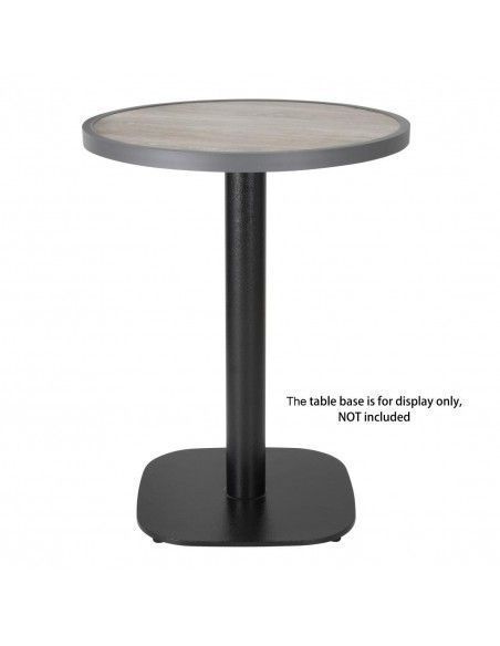 Plateau de table extérieur rond en verre trempé Bolero effet grain de bois bord gris 580mm