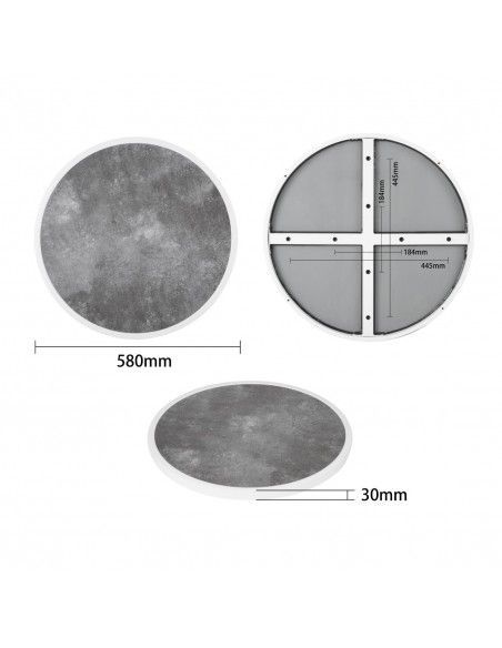 Plateau de table extérieur rond en verre trempé Bolero effet pierre foncée bord blanc 580mm