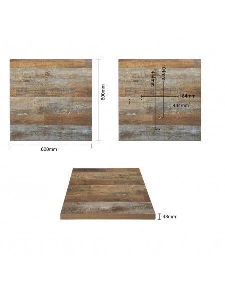 Plateau de table carré Bolero effet bois vieilli - 60 cm