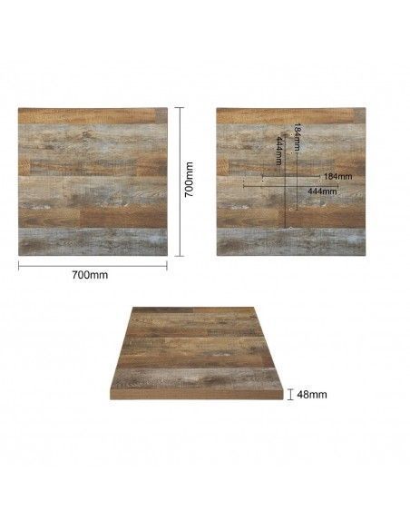 Plateau de table carré Bolero effet bois vieilli - 70 cm