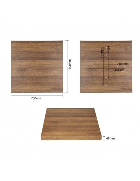 Plateau de table carré Bolero 700mm effet bois chêne rustique