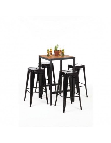 Mange-debout carré en acier et acacia Bolero 60 cm