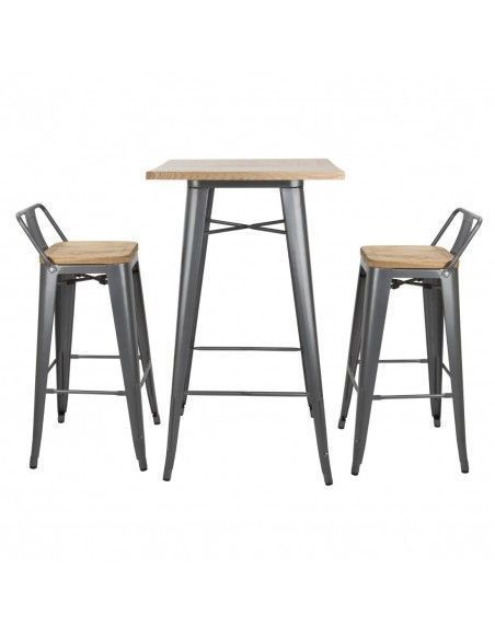 Mange-debout gris avec plateau en bois Bolero Bistro
