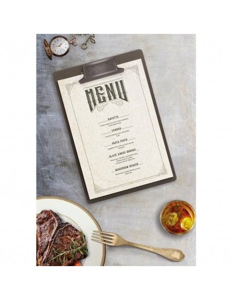 Planche porte-menu avec clip métal patiné "Food & Drink" Securit Vintage A4