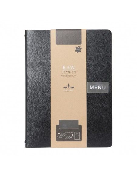 Protège-menu en cuir recyclé brut Securit Gamme Leather A4 noir