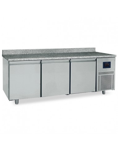 Table réfrigérée pâtisserie 3 portes 600x400 mm, plan en granite avec dosseret, -2°/+8°C - WiFi